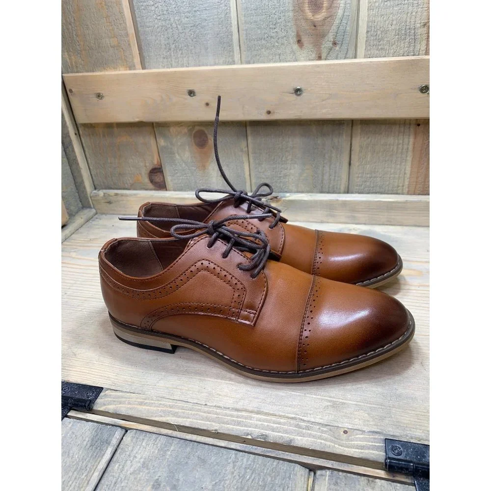 US7 NEW STACY ADAMS Men's Dickinson Cap Toe Oxford Cognac Tan Brown